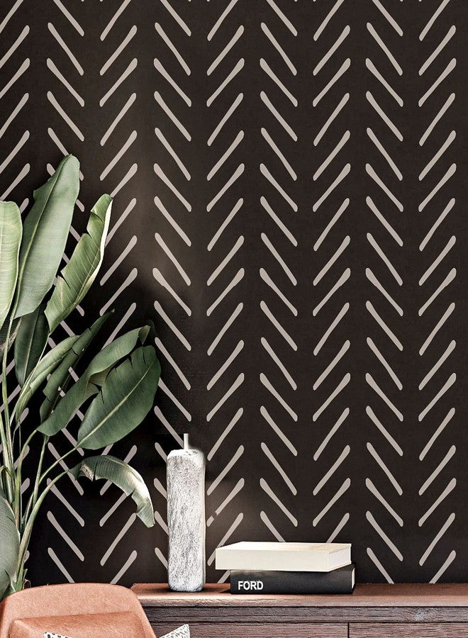 PINKIPO , Hand-Drawn Herringbone, (16"x40") XL Stencil, Large Wall Stencil, Modern Geometric Wall Stencils for Painting, Stencils for Walls, Chevron Wall Stencil - Image 1